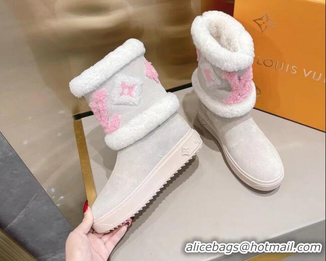 Best Quality Louis Vuitton Snowdrop Shearling and Suede Flat Ankle Boots 120443 Light Grey