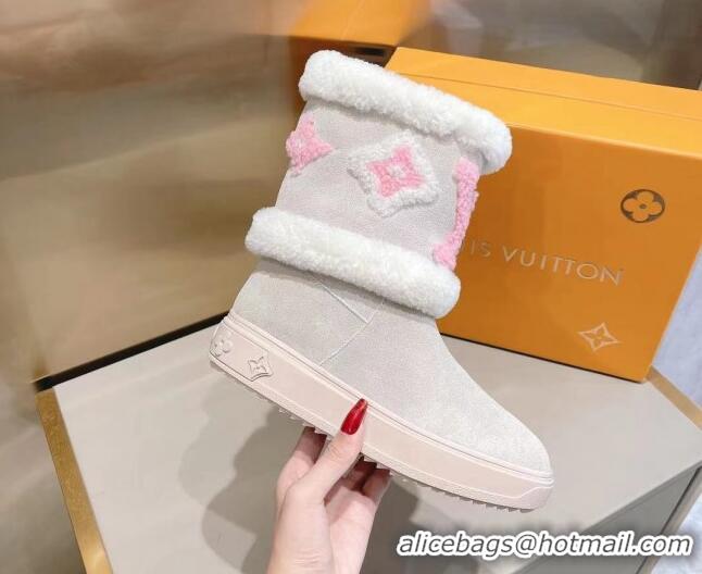 Best Quality Louis Vuitton Snowdrop Shearling and Suede Flat Ankle Boots 120443 Light Grey