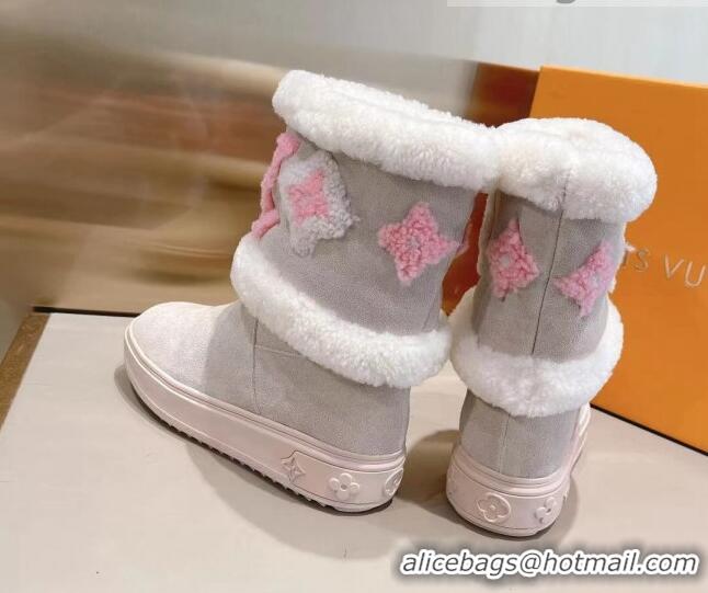 Best Quality Louis Vuitton Snowdrop Shearling and Suede Flat Ankle Boots 120443 Light Grey