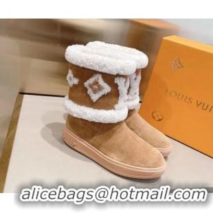 Luxury Hot Louis Vuitton Snowdrop Shearling and Suede Flat Ankle Boots 120443 Brown