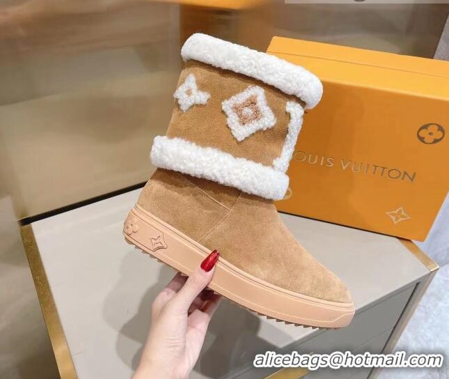 Luxury Hot Louis Vuitton Snowdrop Shearling and Suede Flat Ankle Boots 120443 Brown