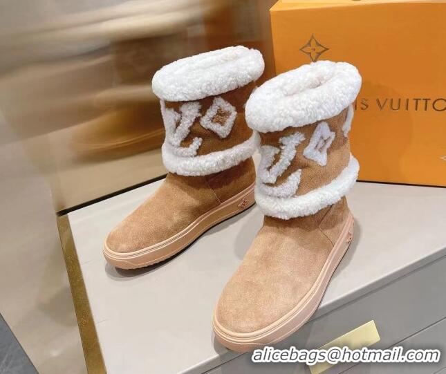 Luxury Hot Louis Vuitton Snowdrop Shearling and Suede Flat Ankle Boots 120443 Brown