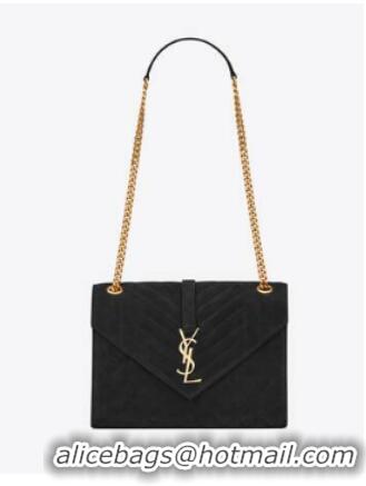 Well Crafted Yves Saint Laurent ENVELOPE MEDIUM BAG IN MIX MATELASSE SUEDE 487206 black