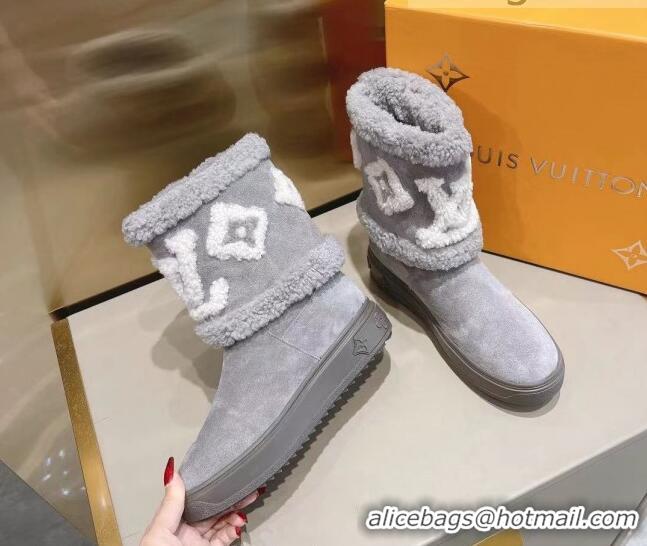 Luxury Classic Louis Vuitton Snowdrop Shearling and Suede Flat Ankle Boots 120443 Grey