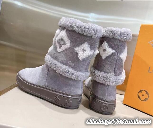 Luxury Classic Louis Vuitton Snowdrop Shearling and Suede Flat Ankle Boots 120443 Grey