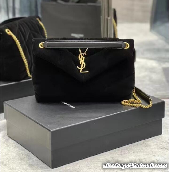 Most Popular Yves Saint Laurent PUFFER SMALL BAG IN VELVET AND LAMBSKIN 747627 black