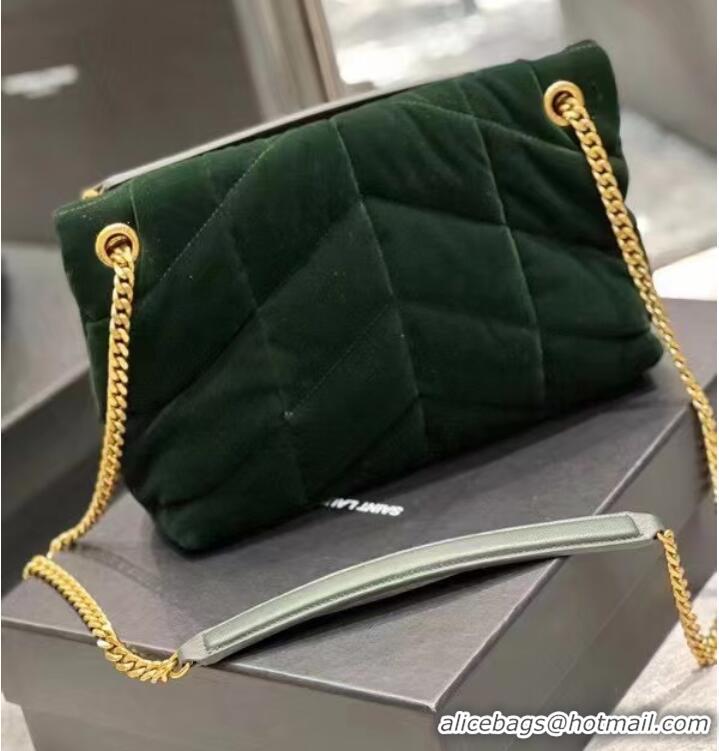 Good Quality Yves Saint Laurent PUFFER SMALL BAG IN VELVET AND LAMBSKIN 747627 DARK KHAKI