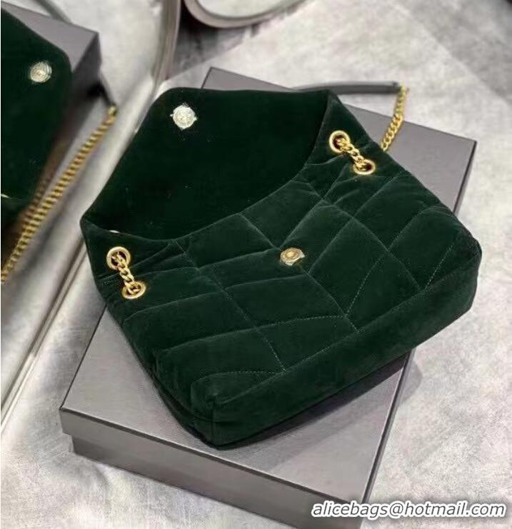 Good Quality Yves Saint Laurent PUFFER SMALL BAG IN VELVET AND LAMBSKIN 747627 DARK KHAKI