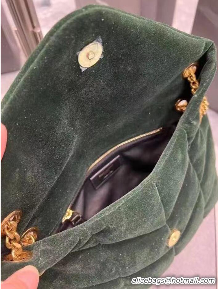 Good Quality Yves Saint Laurent PUFFER SMALL BAG IN VELVET AND LAMBSKIN 747627 DARK KHAKI