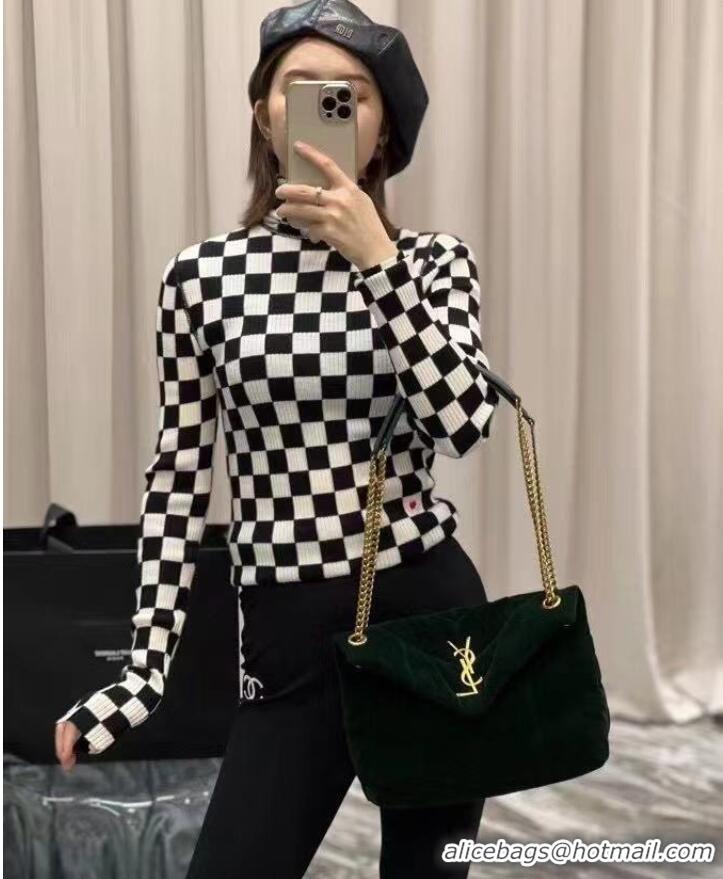 Good Quality Yves Saint Laurent PUFFER SMALL BAG IN VELVET AND LAMBSKIN 747627 DARK KHAKI