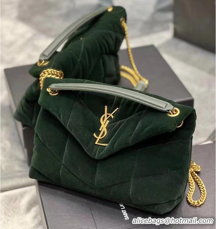 Good Quality Yves Saint Laurent PUFFER SMALL BAG IN VELVET AND LAMBSKIN 747627 DARK KHAKI