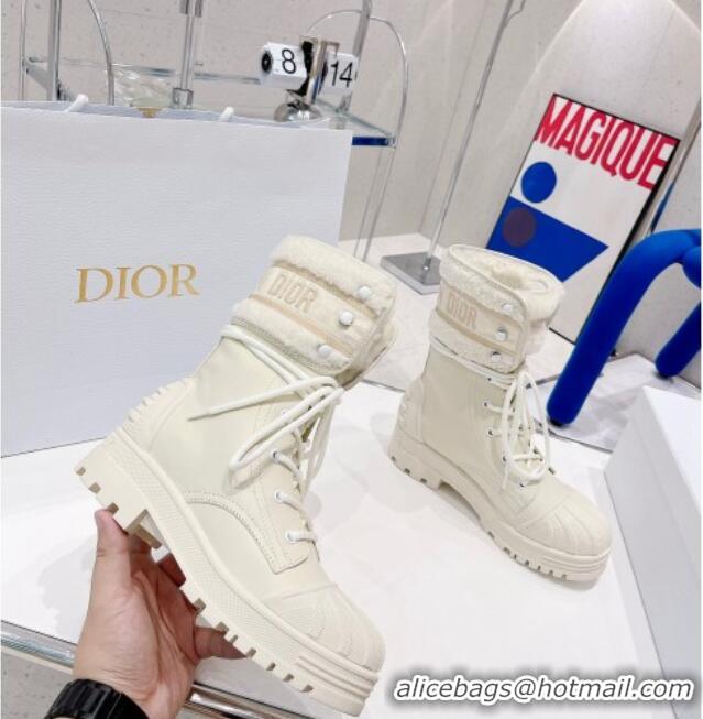 Classic Hot Dior D-Major Ankle Short Boots in White Calfskin and Shearling 111541