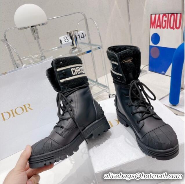 Charming Dior D-Major Ankle Short Boots in Black Calfskin and Shearling 111542