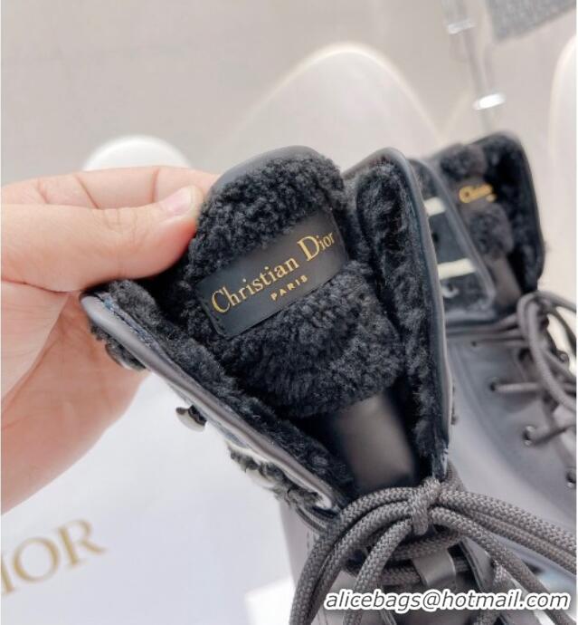 Charming Dior D-Major Ankle Short Boots in Black Calfskin and Shearling 111542