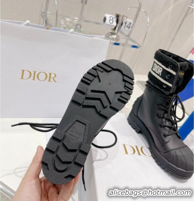 Charming Dior D-Major Ankle Short Boots in Black Calfskin and Shearling 111542