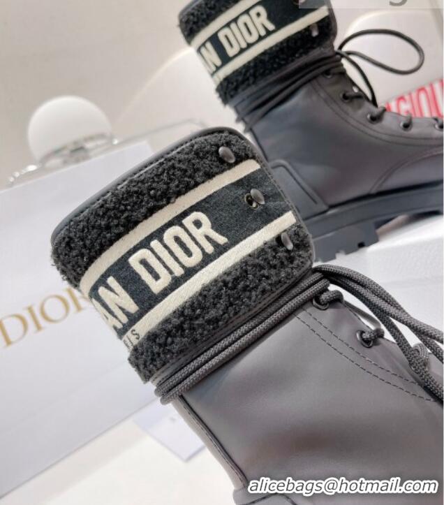 Charming Dior D-Major Ankle Short Boots in Black Calfskin and Shearling 111542