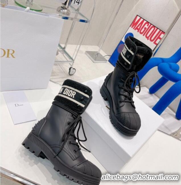 Charming Dior D-Major Ankle Short Boots in Black Calfskin and Shearling 111542