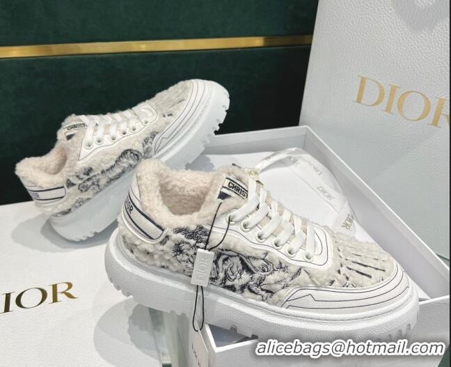 Best Design Dior Addict Sneakers in Blue Toile de Jouy Embroidered Shearling 111543