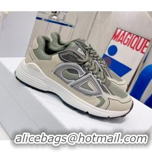 Best Luxury Dior B30 Sneakers in Mesh and Technical Fabric 111546 Olive Green/Grey