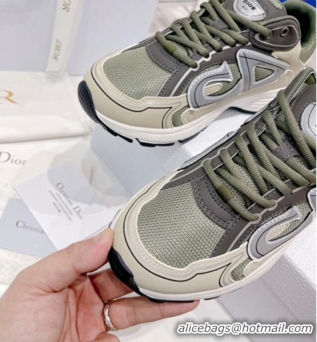 Best Luxury Dior B30 Sneakers in Mesh and Technical Fabric 111546 Olive Green/Grey