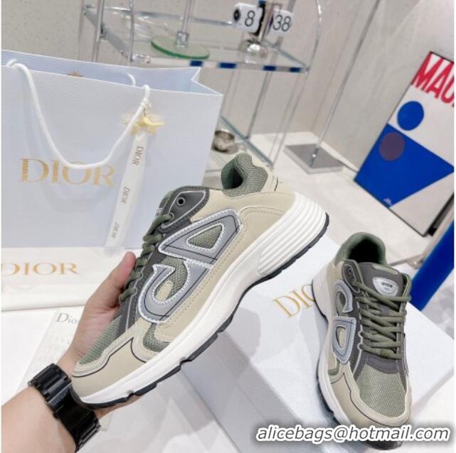 Best Luxury Dior B30 Sneakers in Mesh and Technical Fabric 111546 Olive Green/Grey