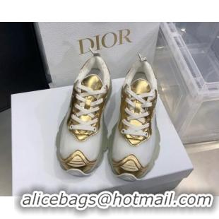 Most Popular Dior Vibe Sneakers in White Mesh and Gold-Tone Leather 111551