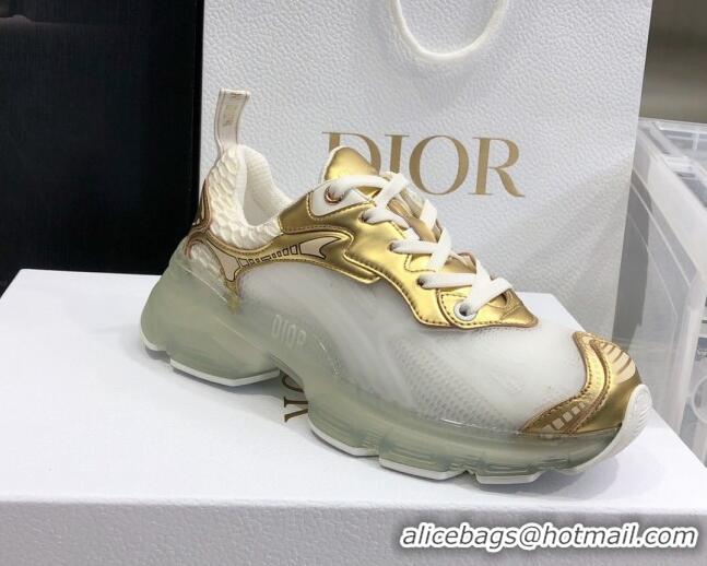 Most Popular Dior Vibe Sneakers in White Mesh and Gold-Tone Leather 111551