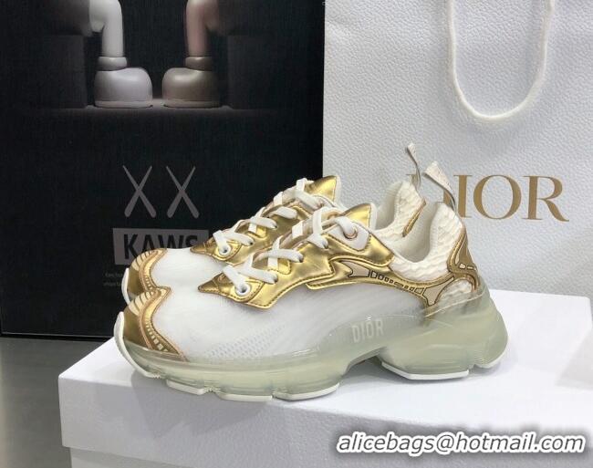 Most Popular Dior Vibe Sneakers in White Mesh and Gold-Tone Leather 111551