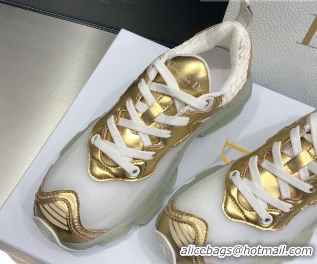 Most Popular Dior Vibe Sneakers in White Mesh and Gold-Tone Leather 111551