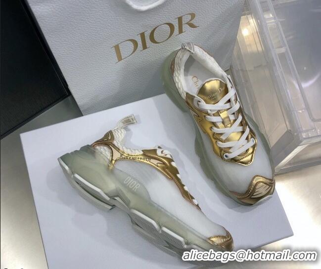 Most Popular Dior Vibe Sneakers in White Mesh and Gold-Tone Leather 111551