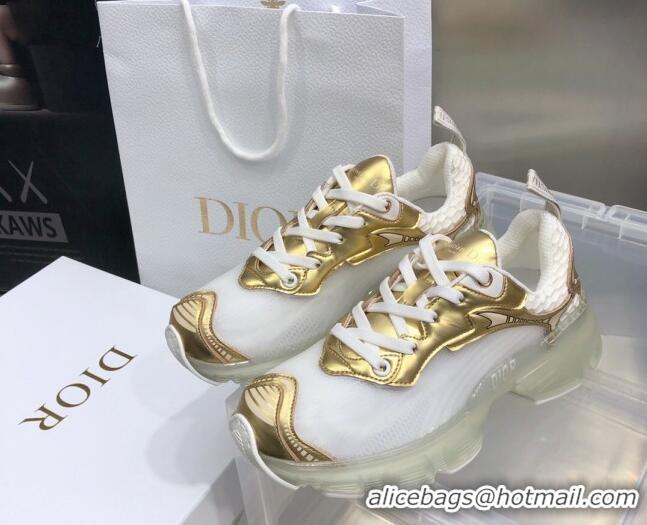 Most Popular Dior Vibe Sneakers in White Mesh and Gold-Tone Leather 111551