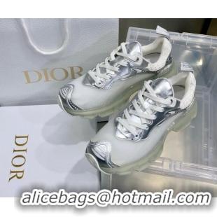 Good Quality Dior Vibe Sneakers in White Mesh and Silver-Tone Leather  111552