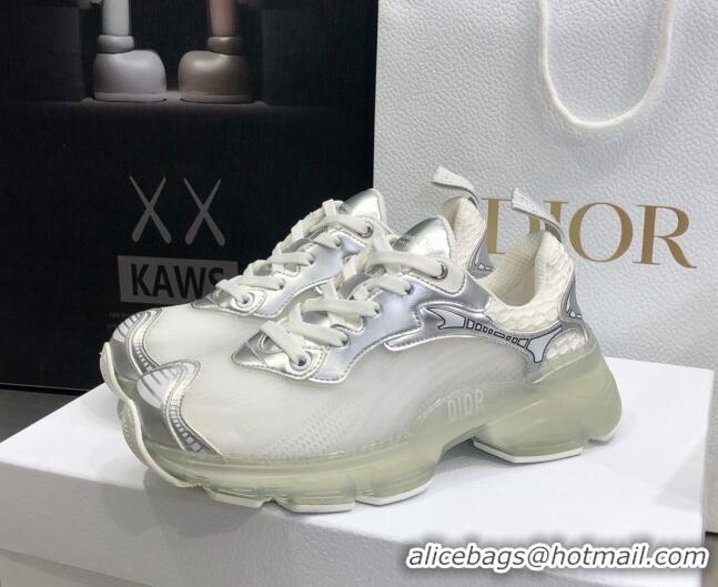 Good Quality Dior Vibe Sneakers in White Mesh and Silver-Tone Leather  111552