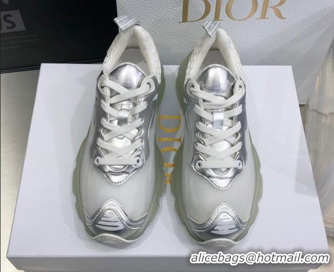 Good Quality Dior Vibe Sneakers in White Mesh and Silver-Tone Leather  111552