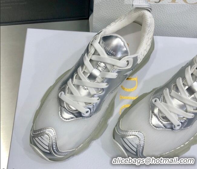 Good Quality Dior Vibe Sneakers in White Mesh and Silver-Tone Leather  111552