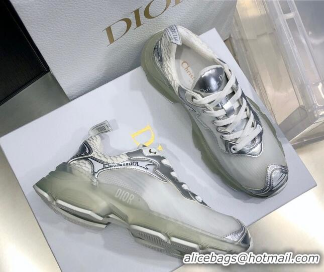 Good Quality Dior Vibe Sneakers in White Mesh and Silver-Tone Leather  111552