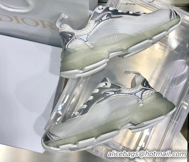 Good Quality Dior Vibe Sneakers in White Mesh and Silver-Tone Leather  111552