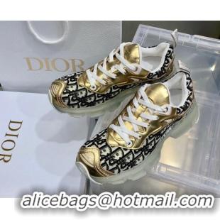 Unique Grade Dior Vibe Sneakers in Oblique Mesh and Gold-Tone Leather 111553