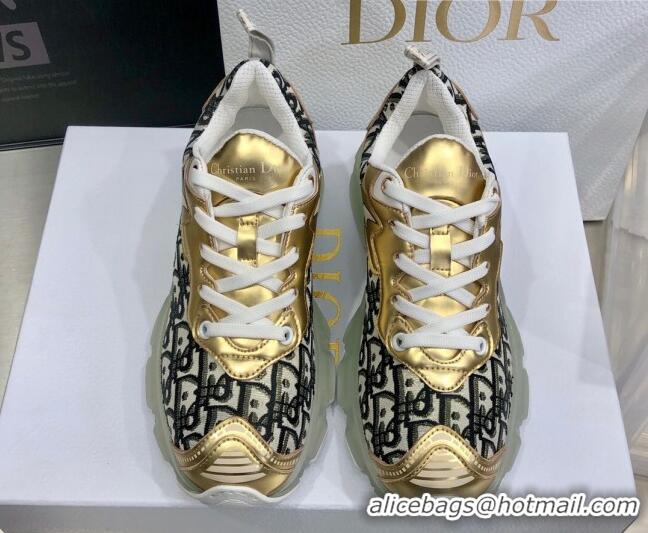 Unique Grade Dior Vibe Sneakers in Oblique Mesh and Gold-Tone Leather 111553