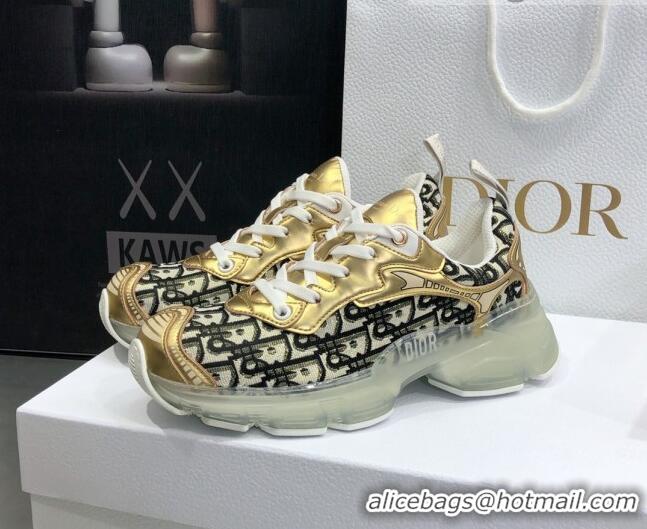 Unique Grade Dior Vibe Sneakers in Oblique Mesh and Gold-Tone Leather 111553