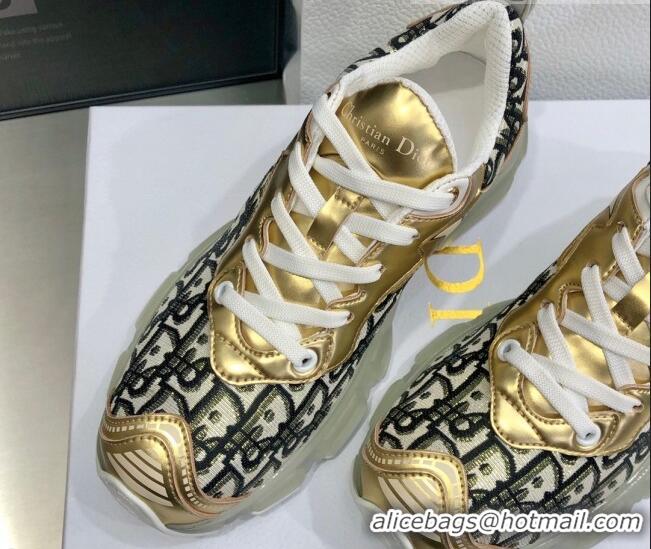 Unique Grade Dior Vibe Sneakers in Oblique Mesh and Gold-Tone Leather 111553