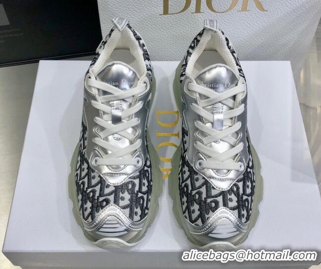 New Fashion Dior Vibe Sneakers in Oblique Mesh and Silver-Tone Leather 111554