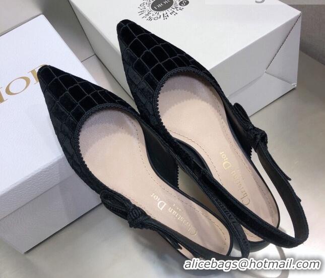 Good Quality Dior J'Adior Slingback Ballerina Flat in Black Crocodile-Effect Embroidered Velvet 111570