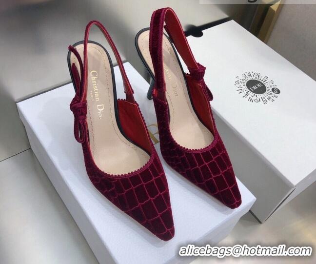 Best Price Dior J'Adior Slingback Pumps 9.5cm in Red Crocodile-Effect Embroidered Velvet 111575