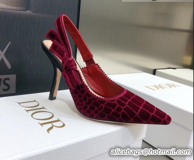 Best Price Dior J'Adior Slingback Pumps 9.5cm in Red Crocodile-Effect Embroidered Velvet 111575