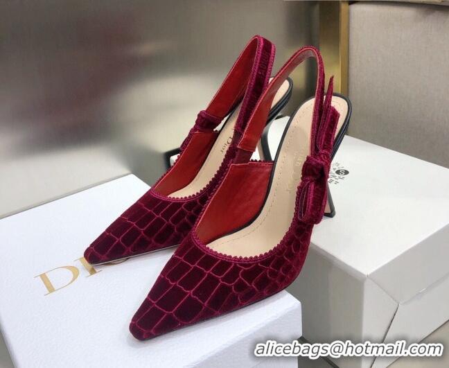 Best Price Dior J'Adior Slingback Pumps 9.5cm in Red Crocodile-Effect Embroidered Velvet 111575