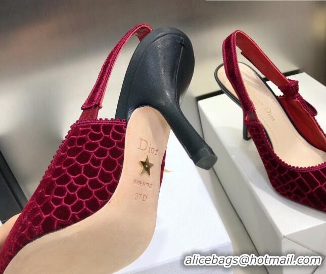 Best Price Dior J'Adior Slingback Pumps 9.5cm in Red Crocodile-Effect Embroidered Velvet 111575