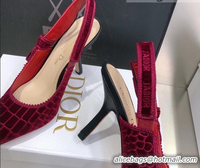 Best Price Dior J'Adior Slingback Pumps 9.5cm in Red Crocodile-Effect Embroidered Velvet 111575