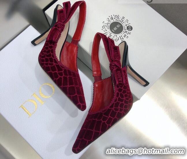 Best Price Dior J'Adior Slingback Pumps 9.5cm in Red Crocodile-Effect Embroidered Velvet 111575