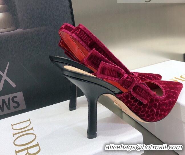 Best Price Dior J'Adior Slingback Pumps 9.5cm in Red Crocodile-Effect Embroidered Velvet 111575